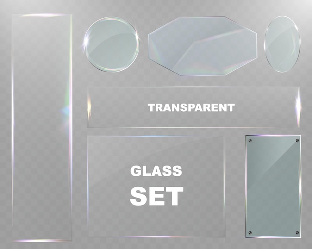 Éléments en verre transparent avec des reflets lumineux, des effets de transparence et des détails réalistes