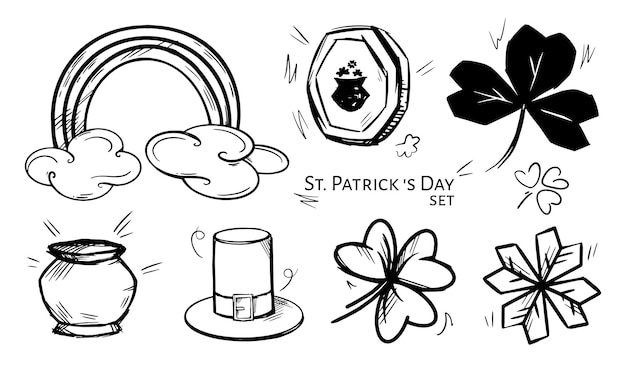 Éléments vintage vectoriels dessinés à la main pour la célébration de la Saint-Patrick.