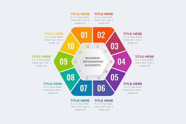 Éléments de visualisation de données et graphiques de graphique marketing Modèle de site Web et de présentation Modèle de données infographique abstrait pour les présentations de bureau Infographie de graphique de flux de travail en forme d'hexagone