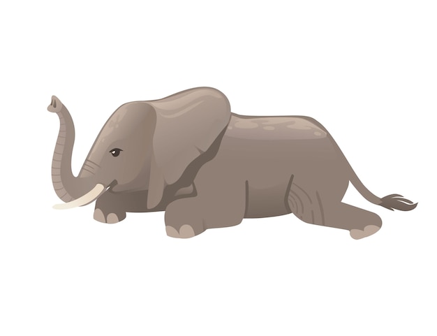 Vecteur Éléphant adulte mignon allongé sur le sol illustration de vecteur plat dessin animé animal design isolé sur fond blanc