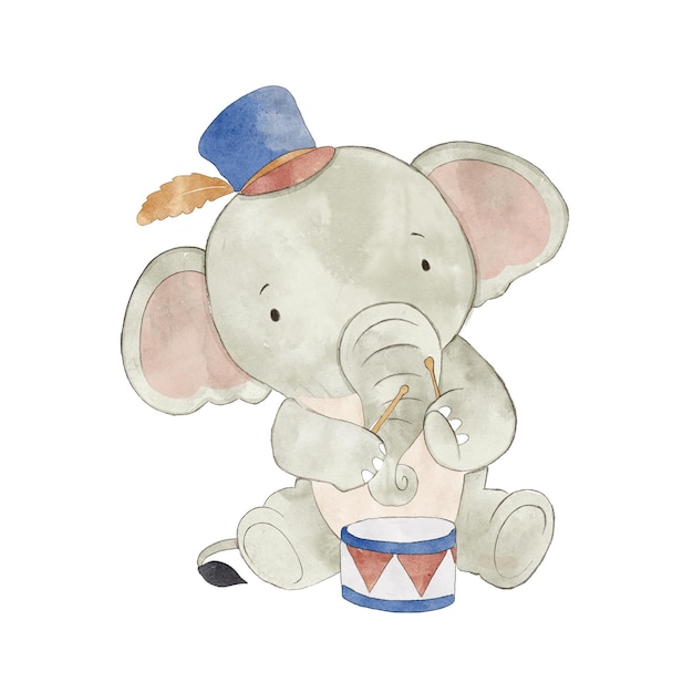 Éléphant Aquarelle Jouant De La Batterie