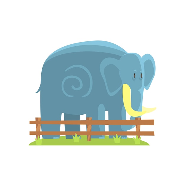 Éléphant Bleu Simplifié Debout Sur Un Patch D'herbe Verte Dans L'enceinte Du Zoo En Plein Air