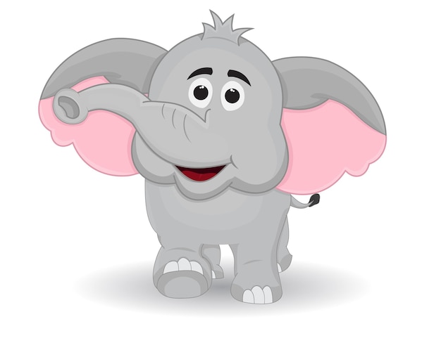 Vecteur Éléphant dessin animé mignon souriant sur fond blanc isolé
