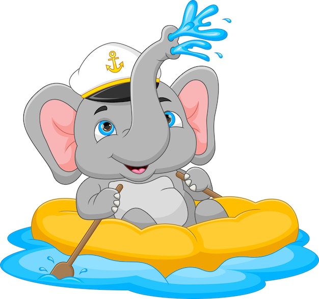 Éléphant De Dessin Animé Naviguant Sur Un Bateau Pneumatique