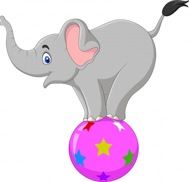 Éléphant Du Cirque De Dessin Animé Se Tenant Sur Un Ballon