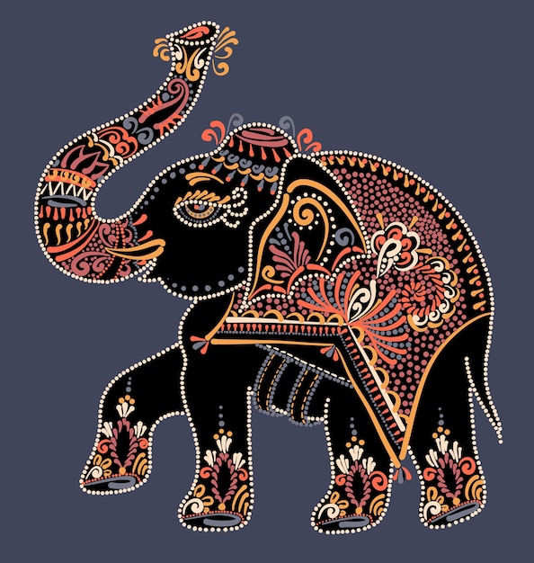 Éléphant Indien D'art Populaire Ethnique, Illustration Vectorielle De Peinture Par Points