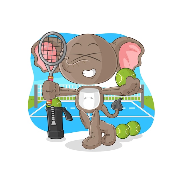 Vecteur l'éléphant joue le vecteur de caractère d'illustration de tennis