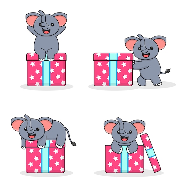 Éléphant Mignon Avec Boîte-cadeau