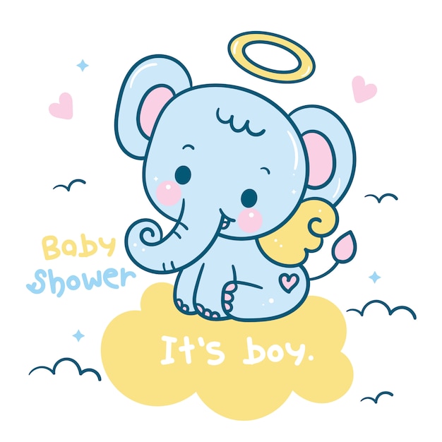 Éléphant Mignon Catoon On Cloud Baby Shower Boy
