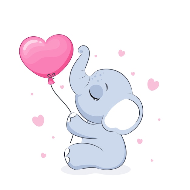 Éléphant mignon avec des coeurs, rêvant les yeux fermés. La Saint-Valentin. Illustration vectorielle d'un dessin animé.