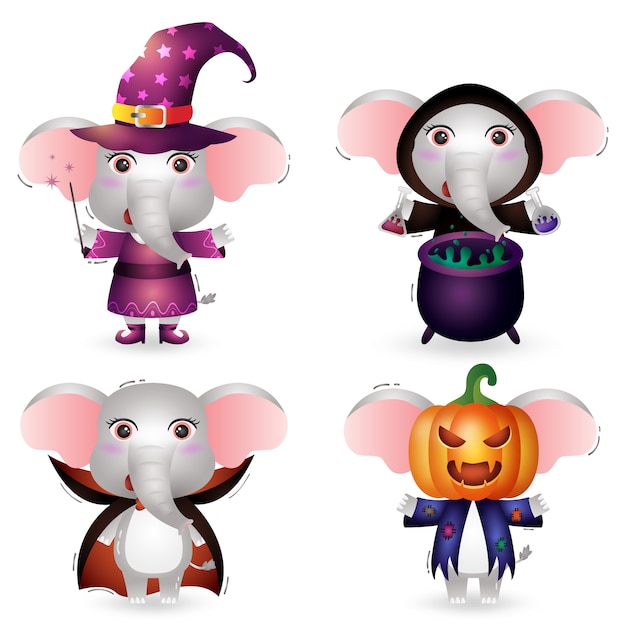 Éléphant Mignon Avec Collection De Personnages D'halloween Costume