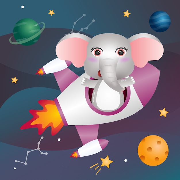 Un éléphant Mignon Dans La Galaxie Spatiale