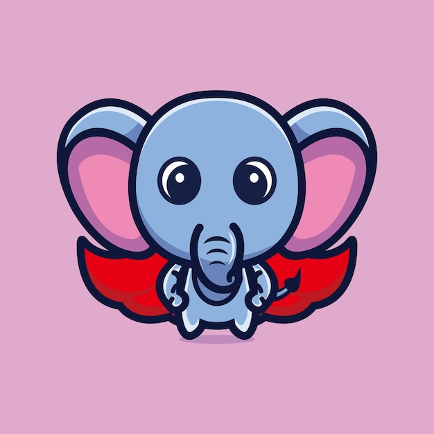 Éléphant Mignon Debout Avec Vecteur Premium De Personnage De Dessin Animé De Cape Rouge