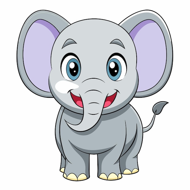 Un éléphant mignon dessiné à la main, une mascotte élégante, un dessin de personnage de dessin animé, un concept d'icône d'autocollant.