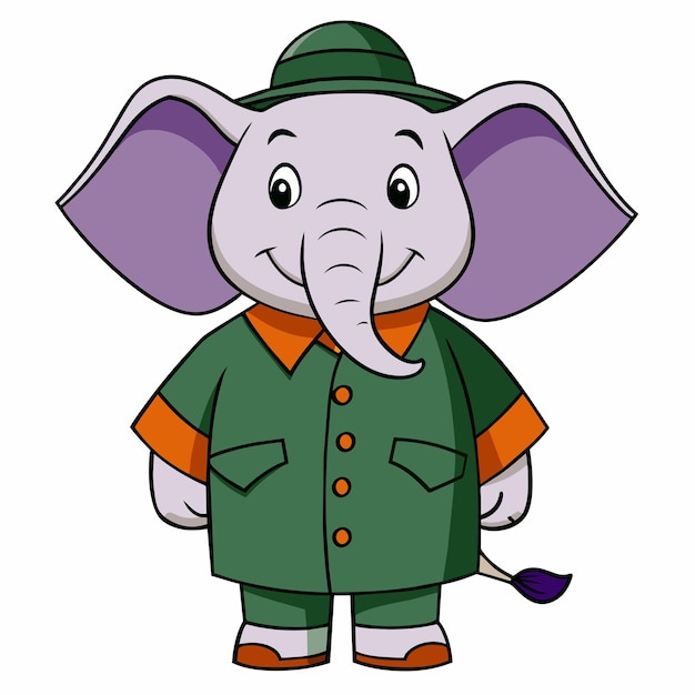 Vecteur elephant mignon dessiné à la main, mascotte élégante, dessin de personnage de dessin animé, concept d'icône d'autocollant