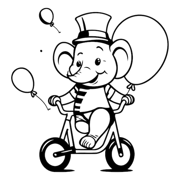 Vecteur un éléphant mignon fait du vélo avec des ballons illustration vectorielle dans un style dessin animé