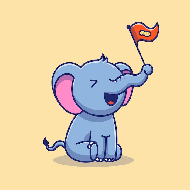 Éléphant mignon et icône d'arachide Illustration. Éléphant Mascot Cartoon Character. Concept d'icône animale isolé