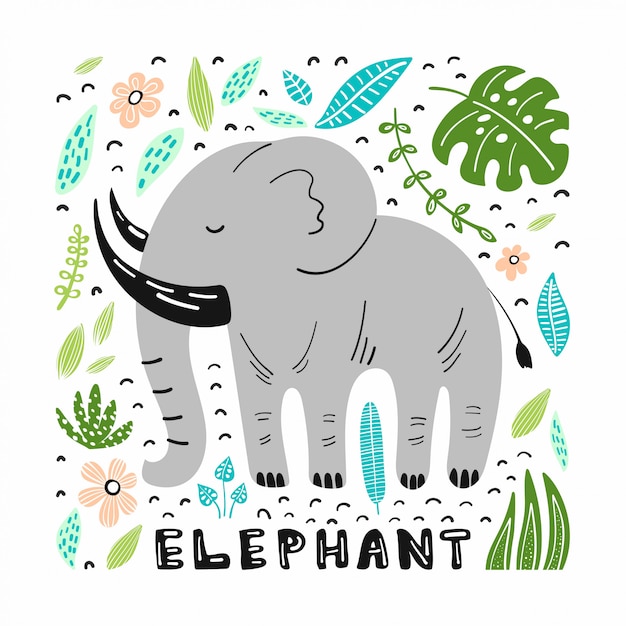 Éléphant Mignon Avec Des Illustrations Dessinées à La Main