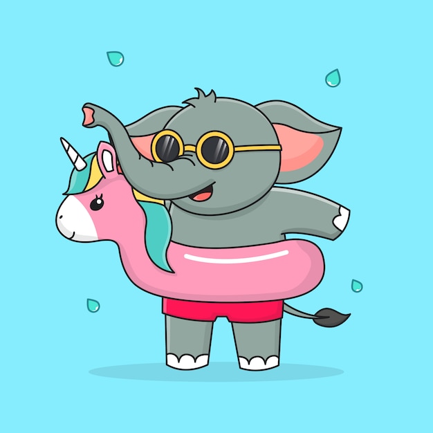 Éléphant Mignon Avec Licorne Et Lunettes De Soleil