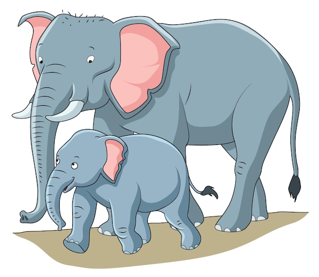 Éléphant mignon et son bébé marchant