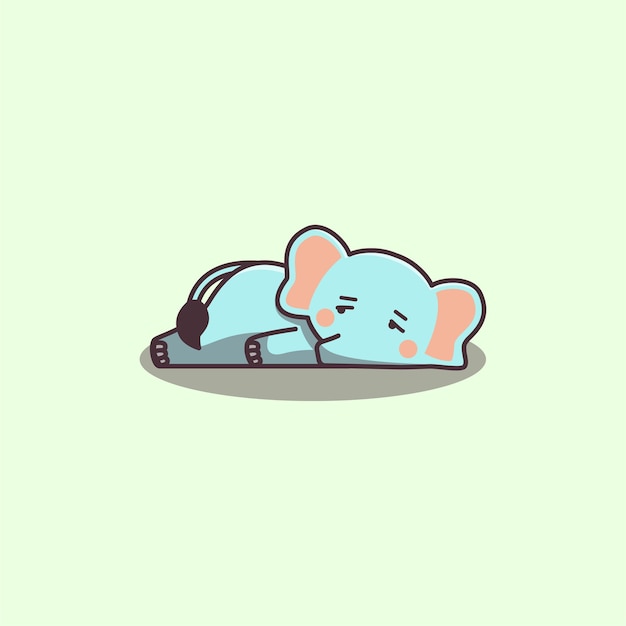 Éléphant paresseux ennuyé mignon Kawaii dessiné à la main