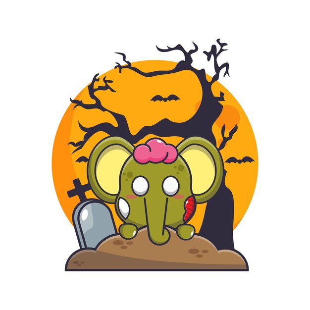 Un éléphant zombie surgit du cimetière le jour d'Halloween.