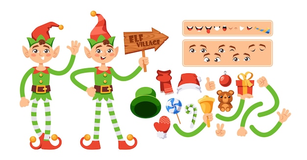 Elfe De Noël De Dessin Animé Vêtu D'une Tenue De Fête Avec Des Oreilles Pointues Et Un Sourire Espiègle Propage La Joie Des Fêtes Et Apporte De La Joie Personnage Fantastique Agitant La Main Et Tenant L'illustration Vectorielle Du Pointeur