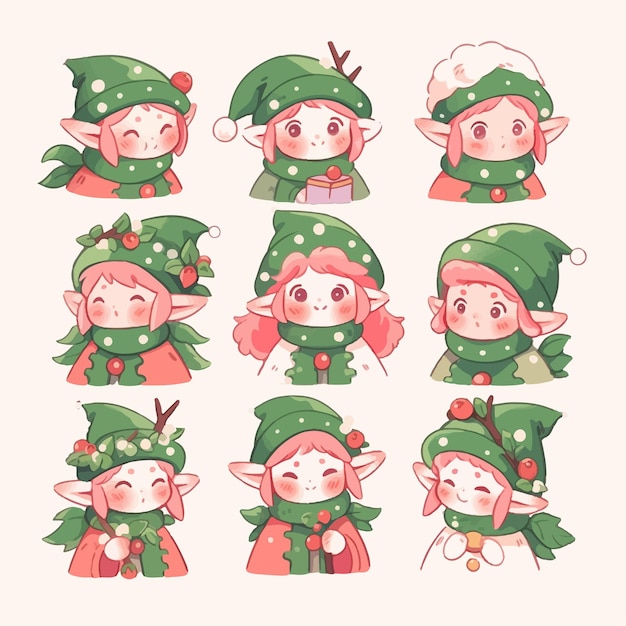 Elfe de Noël kawaii mignon avec du rouge