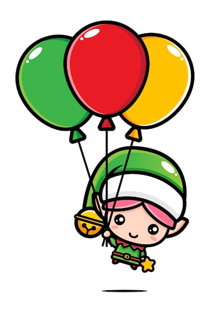 Elfe De Noël Mignon Volant Avec Des Ballons