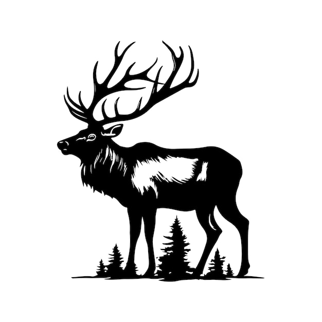 Elk vintage logo ligne art concept noir et blanc couleur illustration dessinée à la main