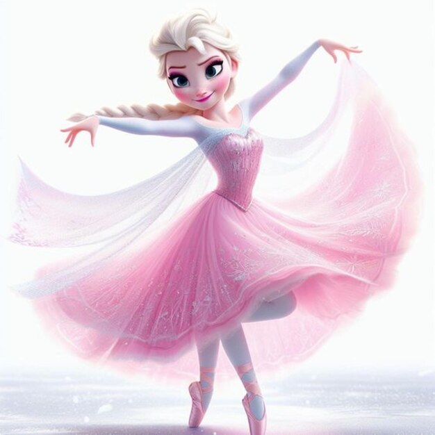 Elsa faisant du ballet dans une robe rose vecteur 3D