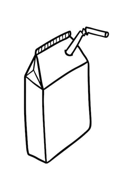 Emballage Avec Une Boisson Et Une Boîte De Jus De Lait De Paille Alimentaire Doodle Coloriage De Dessin Animé Linéaire