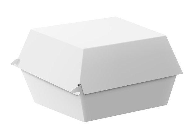 Emballage de boîte à nourriture blanche pour le déjeuner de hamburger sandwich de fast-food isolé sur fond blanc
