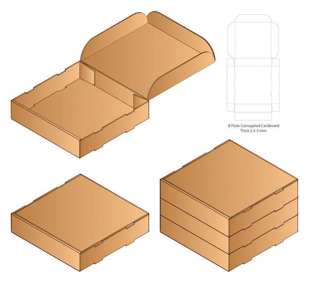 Emballage De Boîte à Pizza Conception De Modèle Découpé. 3d
