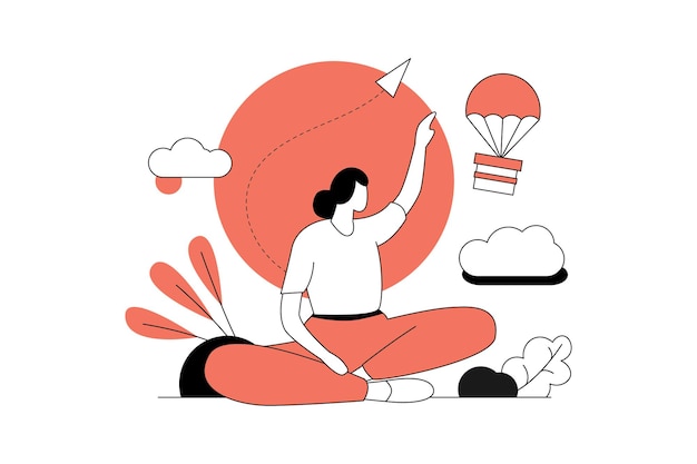 emballage cadeau fille personnage art vecteur ligne plate illustration