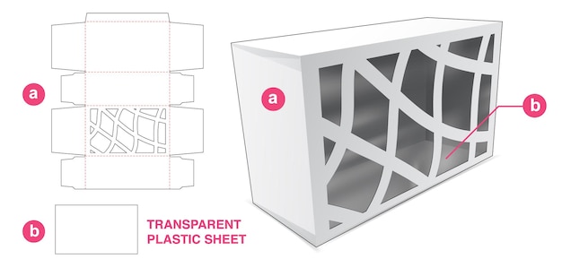 Emballage En Carton Avec Fenêtre Abstraite Et Modèle De Découpe De Feuille De Plastique Transparent
