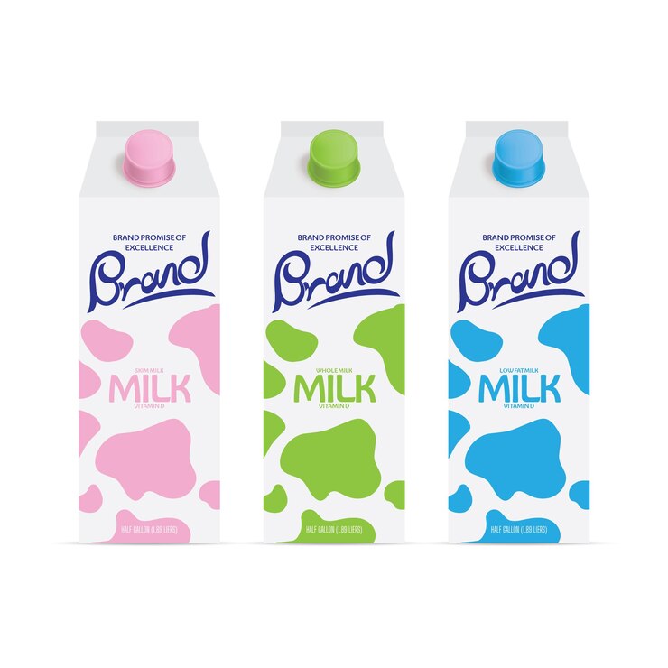 Vecteur emballage créatif du lait pour une identité de marque unique