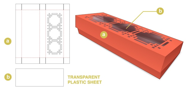 Emballage Long En Carton Avec Fenêtre à Motif Chinois Et Gabarit De Découpe En Feuille De Plastique Transparent