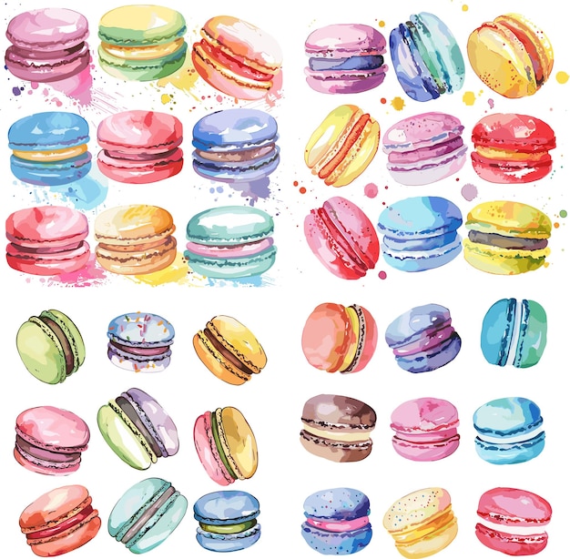 emballage de macarons à l'aquarelle