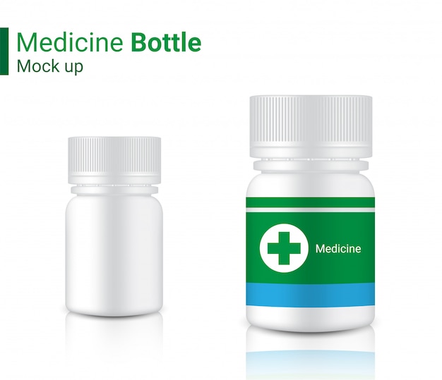 Vecteur emballage de médecine réaliste de maquette de bouteille pour la capsule et la pilule de vitamine.