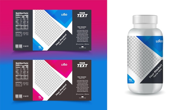 un emballage d'un produit sur un fond bleu et rose