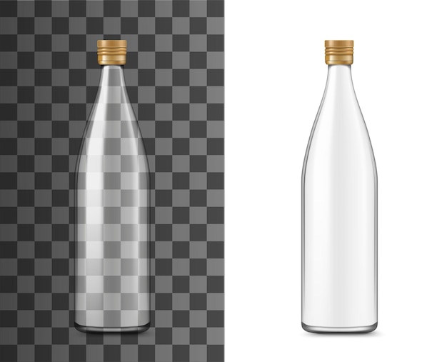 Vecteur emballage réaliste de bouteille en verre, maquette transparente