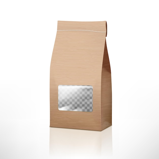 Vecteur emballage de sac en papier artisanal brun avec fenêtre transparente