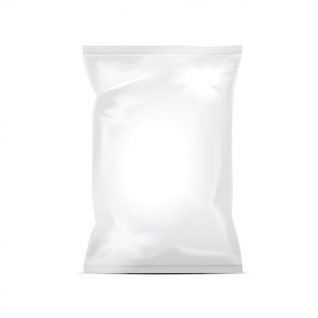 Emballage de sac en papier blanc blanc pour la nourriture. Pack plastique réaliste