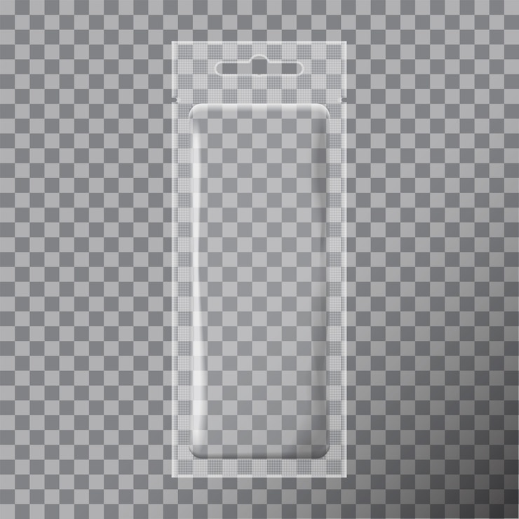 Vecteur emballage en sachet transparent pour aliments, collations, café, cacao, bonbons, craquelins, noix, chips. emballage en plastique
