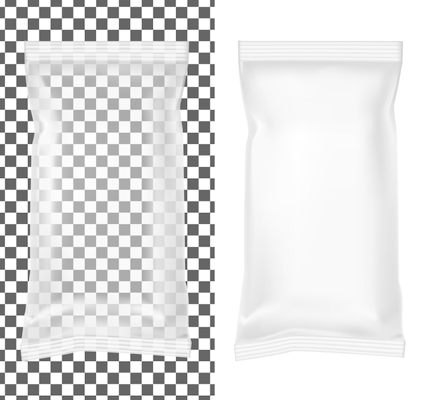 Vecteur emballage transparent pour collations chips alimentaires sucre et épices isolé sur fond blanc