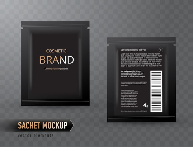 Emballage vierge réaliste de vecteur, sachet en aluminium jetable pour masque facial ou shampooing, isolé. Produit cosmétique pour le soin du visage, le traitement de la peau.