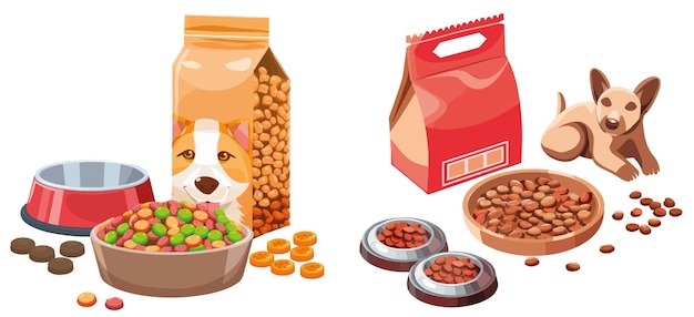 Vecteur emballages et assiettes d'alimentation pour animaux de compagnie destinés à l'alimentation des animaux de compagnie