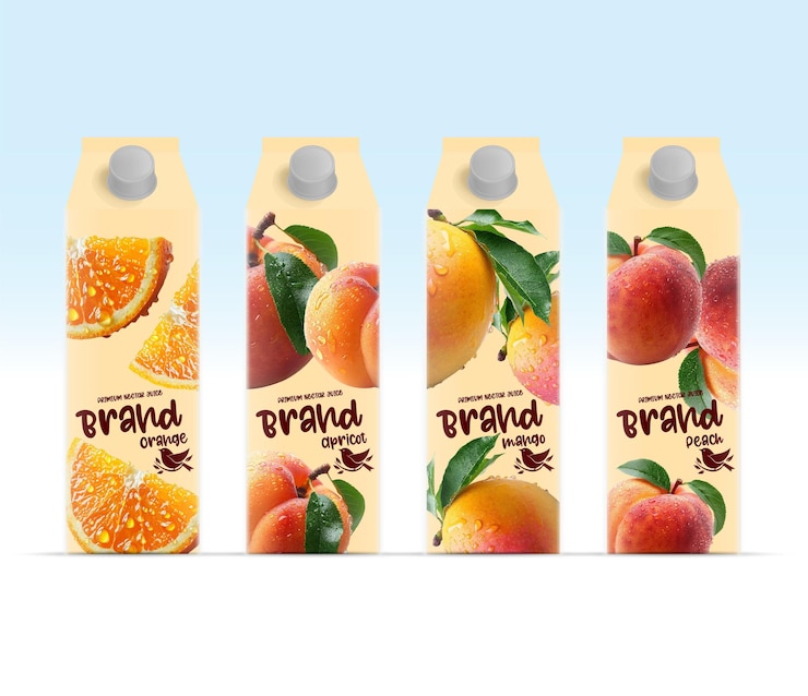 Vecteur des emballages de jus vibrants avec logo et étiquette