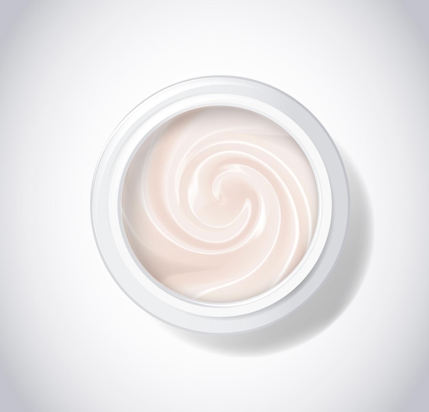 Emballez Le Pot Avec De La Crème Blanche. Produit Cosmétique Pour Les Soins Du Visage. Illustration Vectorielle Vue De Dessus.